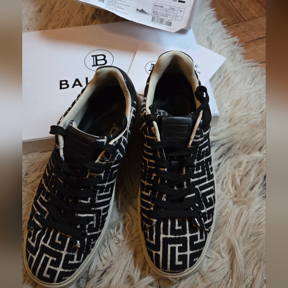 Balmain Monogram Jacquard B-Court Women's Trainers Sneakers Size 8